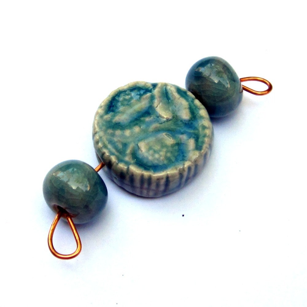 Porcelain Beads Blue Teal Handmade Floral Decor