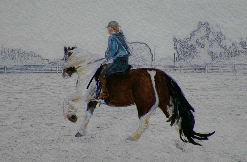 Reserved for Chris R Training Schooling a Young Horse Watercolor Original Painting by Artist debra alouise