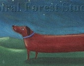 Dog Art Print -  Dachshund Dog Print from Original Painting - Wiener Dog Art - The Moon Beckons