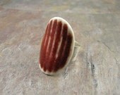 Oval Striped Porcelain Ring in Red