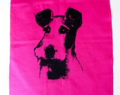 Wire Fox Terrier Patch, pink fabric, screen print, dog art, pet art
