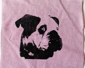 Bulldog Patch, screen print, dog art, pet art, silkscreen, red fabric patch
