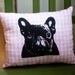 French Bulldog Pillow, pink and white gingham fabric, screen print, dog art