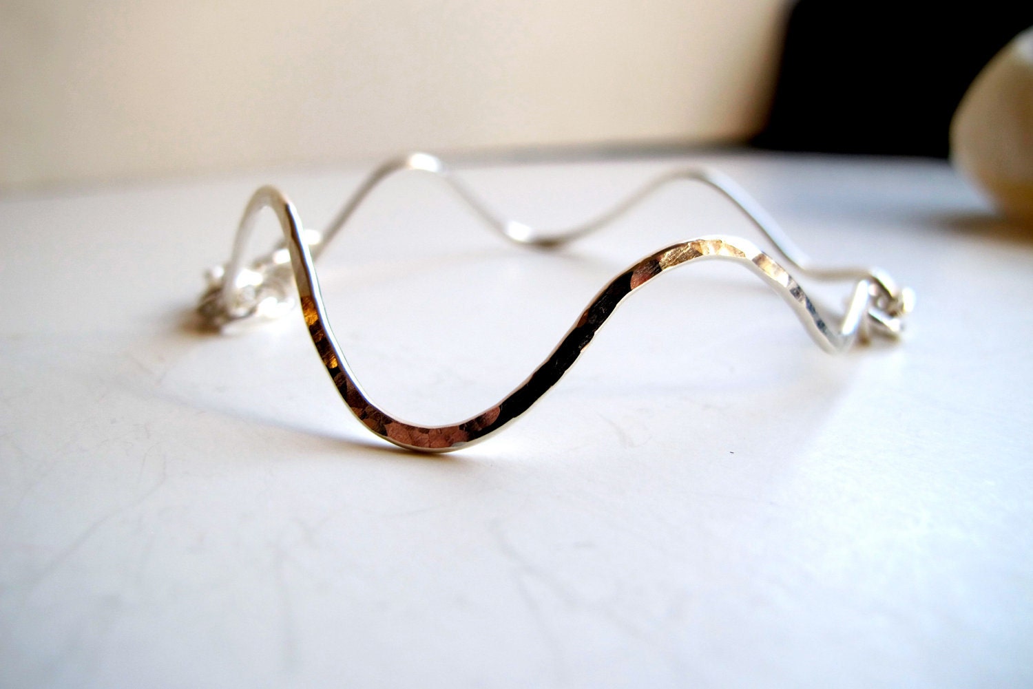 Hammered Zigzag Cuff Style Bracelet Sterling Silver