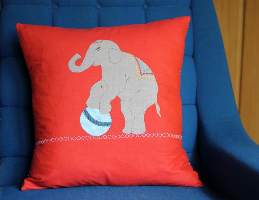 Large Circus Elephant Pillow, Applique