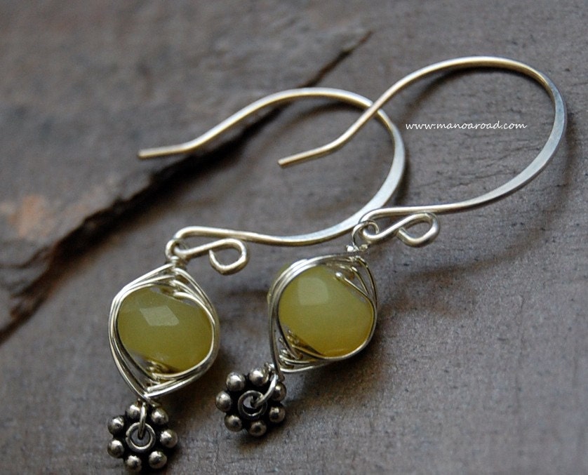 Harmony Earrings - Olive Jade, Sterling Silver