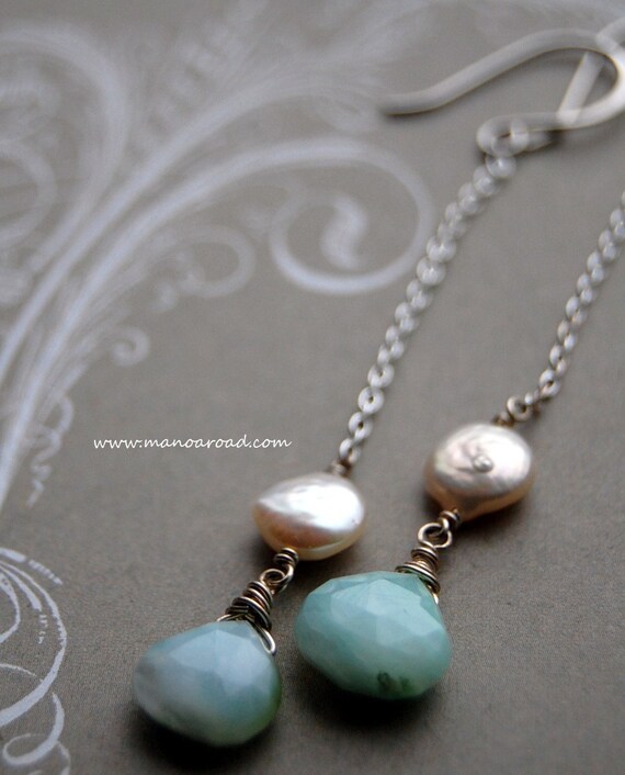 Elena Earrings - Peruvian Opal and Pearls