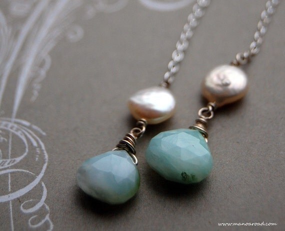 Elena Earrings - Peruvian Opal and Pearls