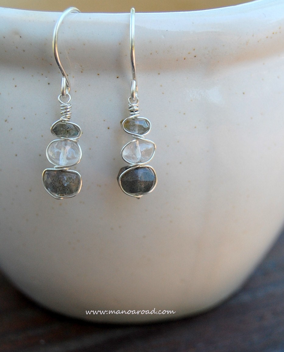 Stacked Earrings - Labradorite, Moonstone and Sterling Silver