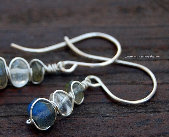 Stacked Earrings - Labradorite, Moonstone and Sterling Silver