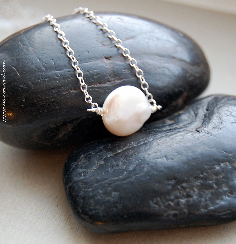Moonstruck Necklace - White Freshwater Coin Pearl, Sterling Silver