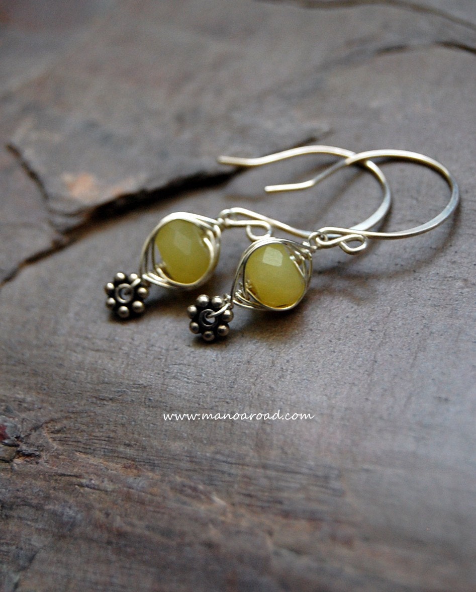 Harmony Earrings - Olive Jade, Sterling Silver
