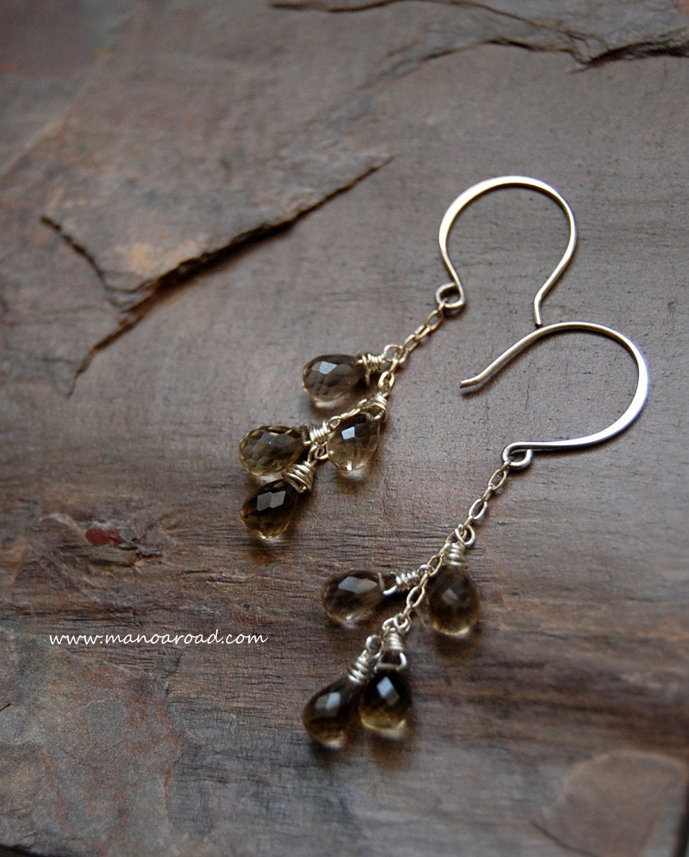 Glisten Earrings - Smoky Quartz Drops, Sterling Silver