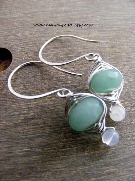 Harmony Earrings - Green Aventurine, Moonstone, Sterling Silver