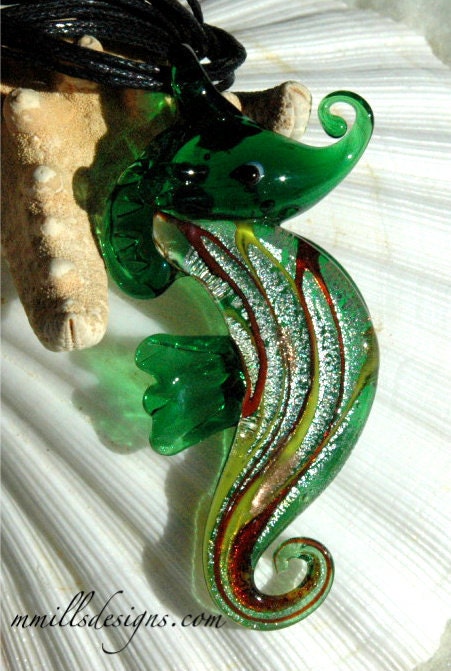 Green Glass Seahorse Necklace