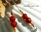 Orange/Red Millefiori Heart Earrings
