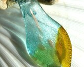 Aqua, Green & Gold Glass Pendant Necklace
