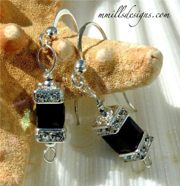 Swarovski Single Cube Earrings in Jet Black