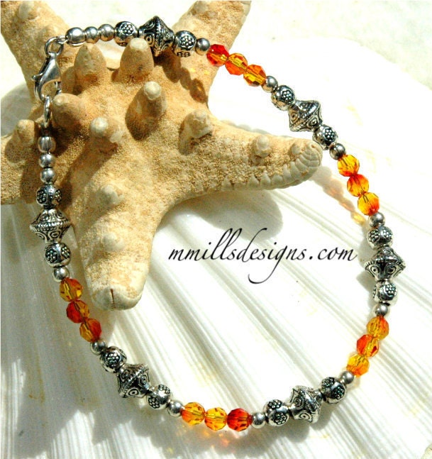 Swarovski Fireopal and Silver Bracelet