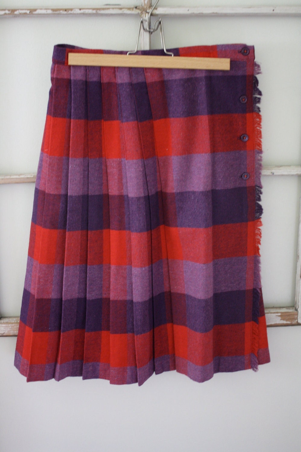 Vintage Wool Skirt-Purple and Red Large Check