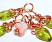TINY SPRING - Copper Stitch Markers with Czech Glass - Set of 5 - Perfect for Sock Knitters