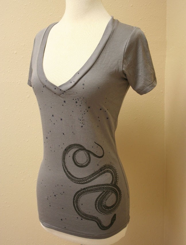 Snake and Stars hand printed V Neck
