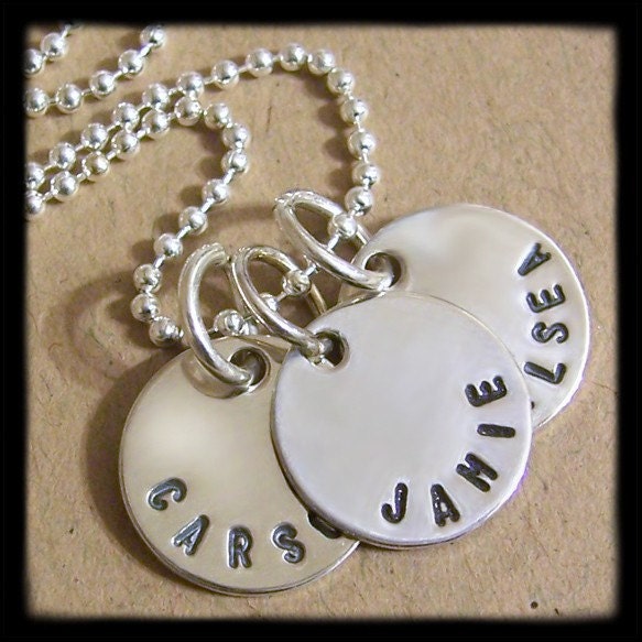 Three Names - Three Discs Sterling Silver CONVERSATION Necklace - Hand Stamped