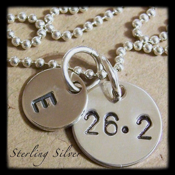 Personalized Necklace - Marathon Charm Necklace - 26.2 - Hand Stamped Initial - Sterling Silver - Personalized Jewelry - Runners Necklace