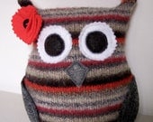Owl Plush Upcycled Wool Sweater Red and Grey Md/Sm