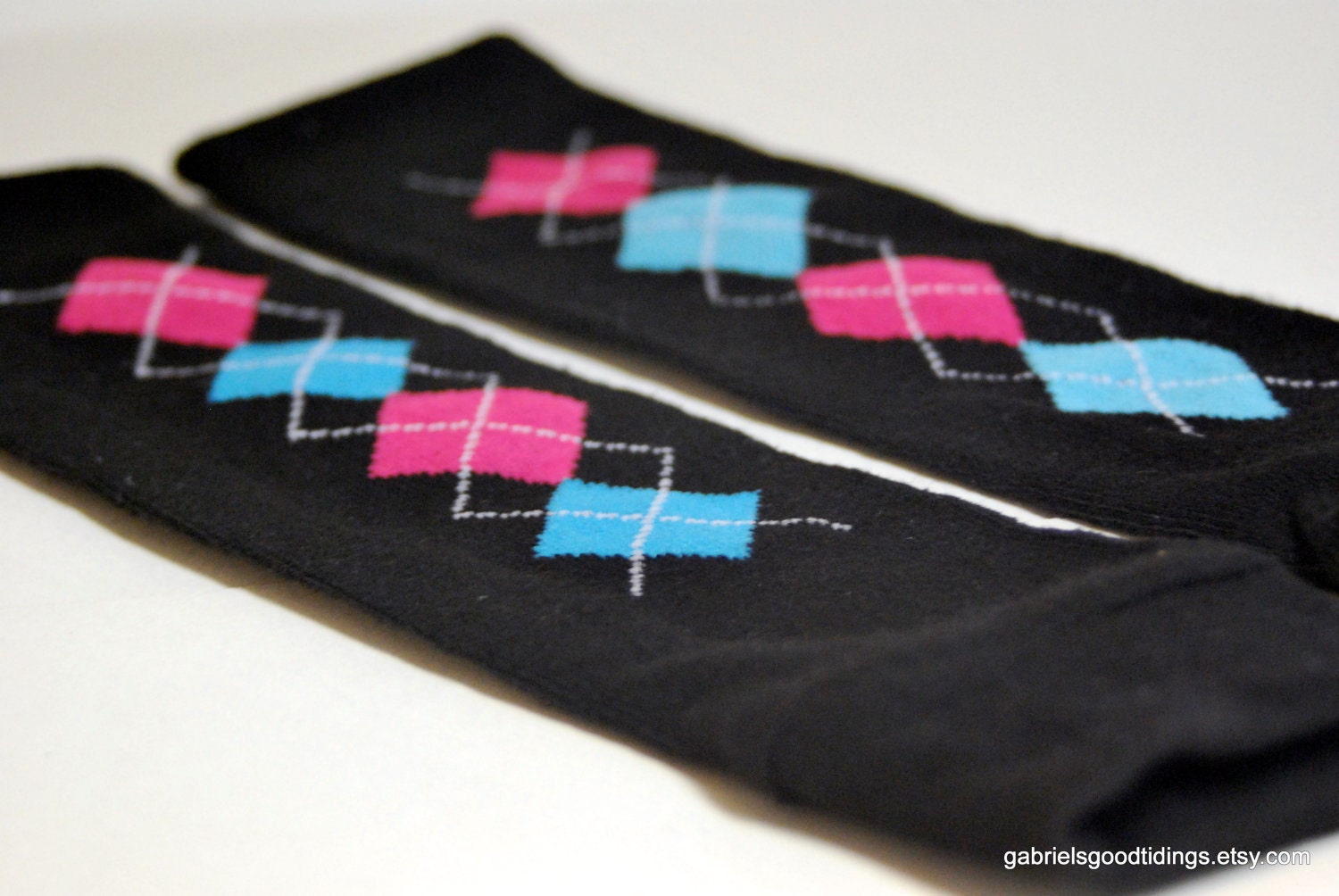 Black Pink and Turquoise Argyle Leg Warmers or Arm Warmers