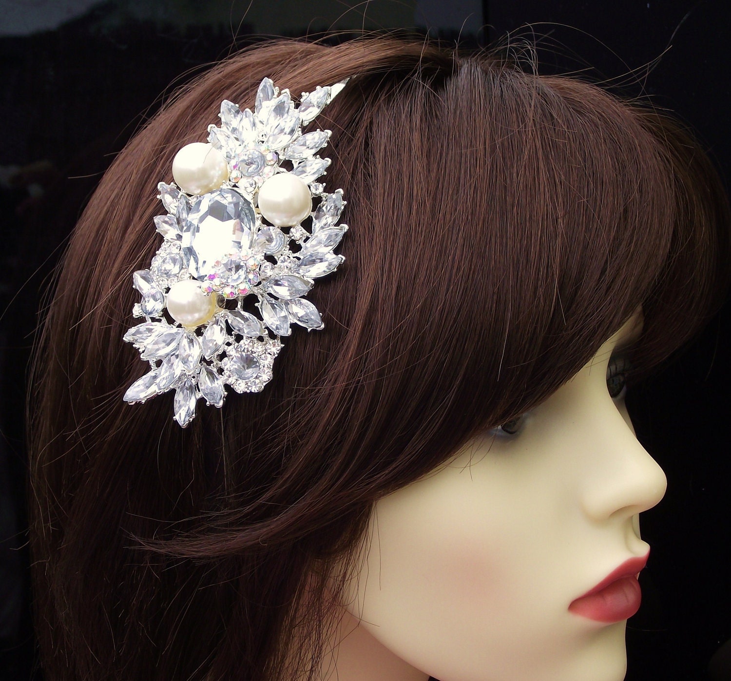 Rhinestone & Pearl Bridal Hairband, Wedding Hair Accessories, Old Hollywood Bridal Hair Accessory, Vintage Style Crystal Head Piece, ZARA
