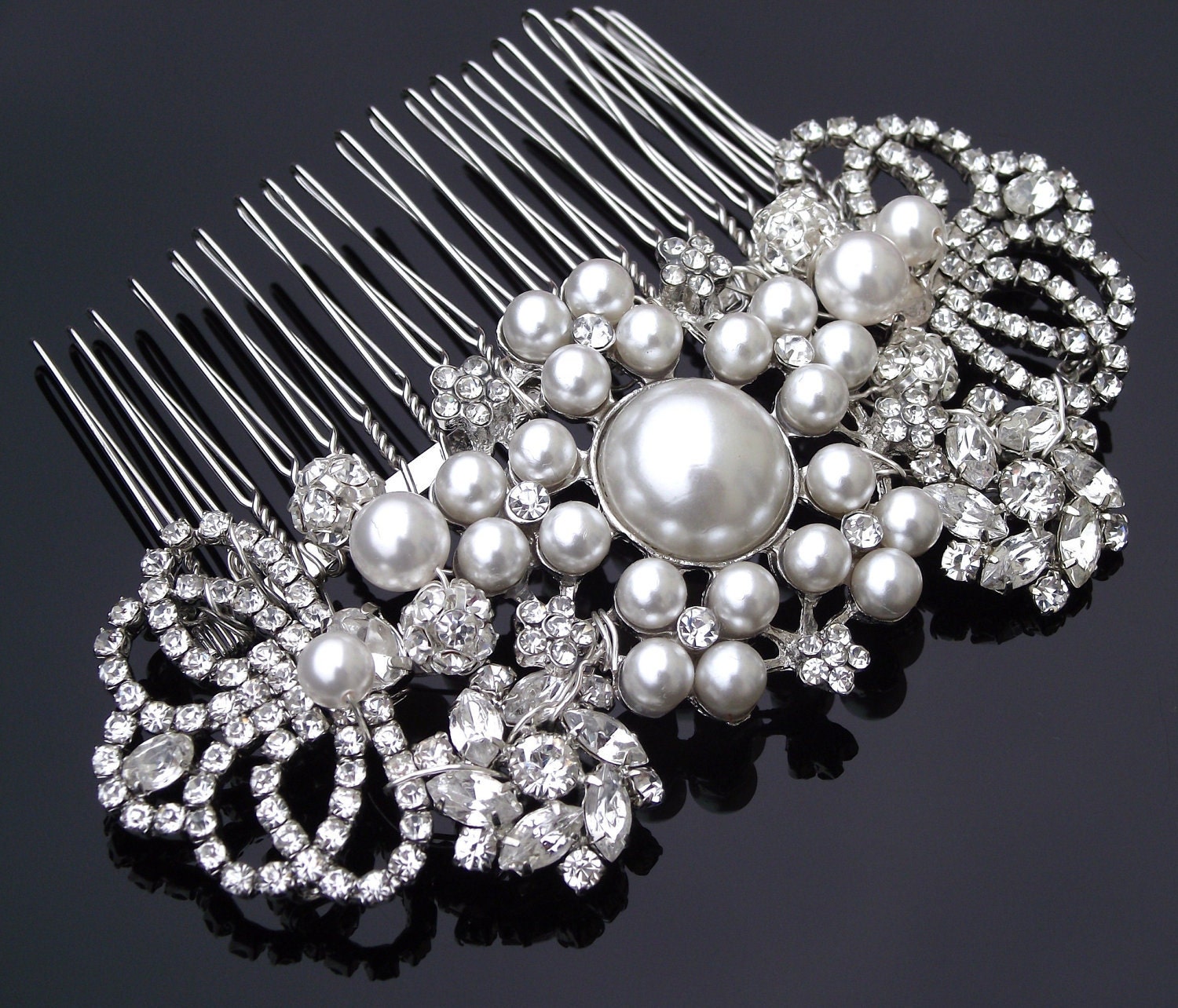 Handmade Pearl & Rhinestone Comb, Vintage Style Bridal Hair Comb,FREE SHIPPING, REBECCA