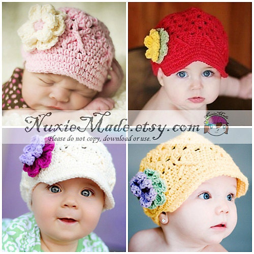 Baby Hat, Crochet Hat, Create Your Own Flower Beanie with Brim size 3-6 months -Free US Shipping, Newsboy Newsgirl, child hat, infant bonnet