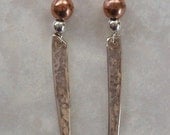 Silver Fork Tine Earrings Recycled Silverware Sterling and Copper Beads