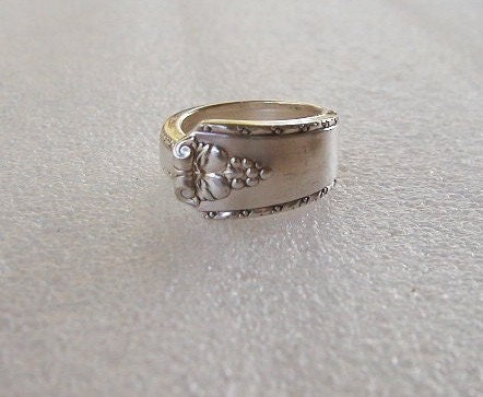 Silver Spoon Ring Recycled Bordeaux Pattern Custom Sizing