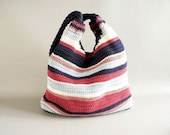 Vintage Woven Shoulder Bag, Red- White- Blue Tote Bag