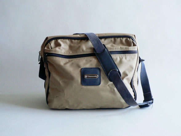 Tan and Navy Messenger Bag / Camera Bag By Samsonite