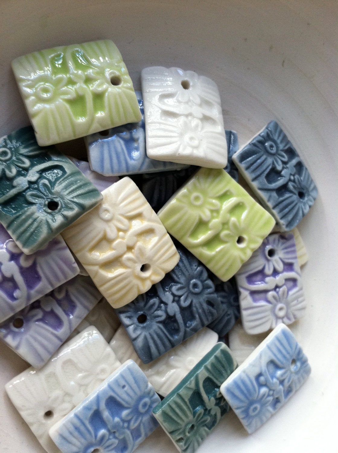 Porcelain Pendant Necklace: Arts & Crafts Inspired Floral Tiles