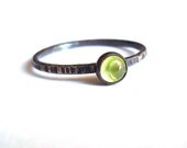 Tiny Green Apple - Dainty Peridot and Sterling Silver Rustic Stacking Ring