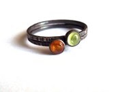 Apples and Honey Tiny Stacking Set - Sterling and Fine Silver - Dainty Gemstone Stackers - Amber and Peridot