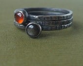 Smoldering Coals - Tiny Stacking Ring Set - 3 bands, two stones
