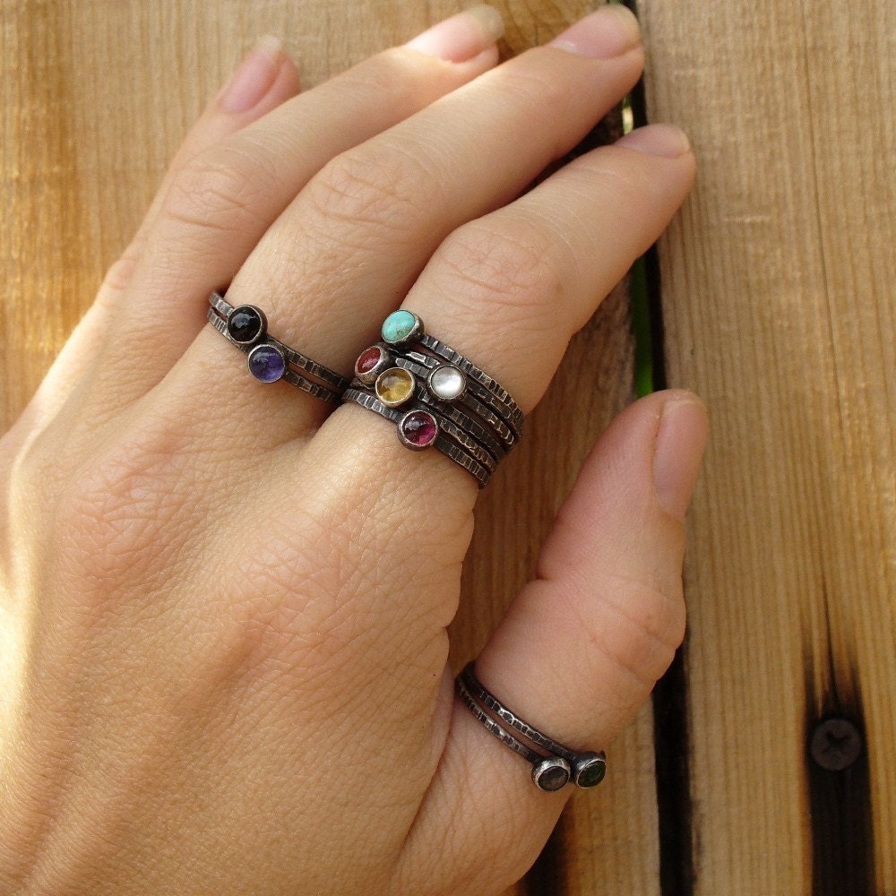 Sterling Silver Mother's Stackable Ring Set - Pick 7 - Your choice of birthstones or any stones