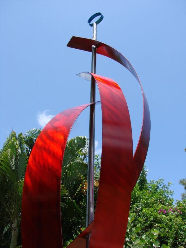 Large Modern Painted Outdoor Metal Abstract Sculpture / Red Centinal Art by Jon Allen