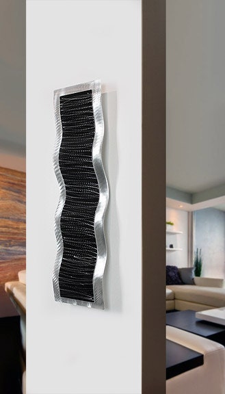 Original Metal Abstract Wall Sculpture Chaotic 3 Black Silver Wave / by Jon Allen