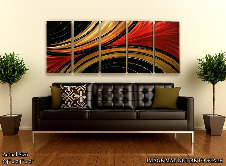 Modern Metal Wall Hand Painted Abstract Art / Solaris Red Black Gold Painting by Jon Allen