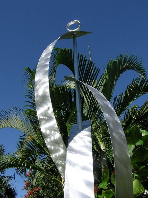 Large Outdoor Metal Abstract Sculpture / Silver Centinal Art by Jon Allen
