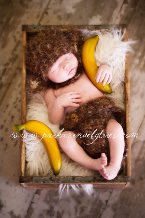 Knotty Noggins - Little Monkey - brown fuzzy hat and diaper cover set - newborn size