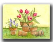 watercolor ACEO  spring flowers original
