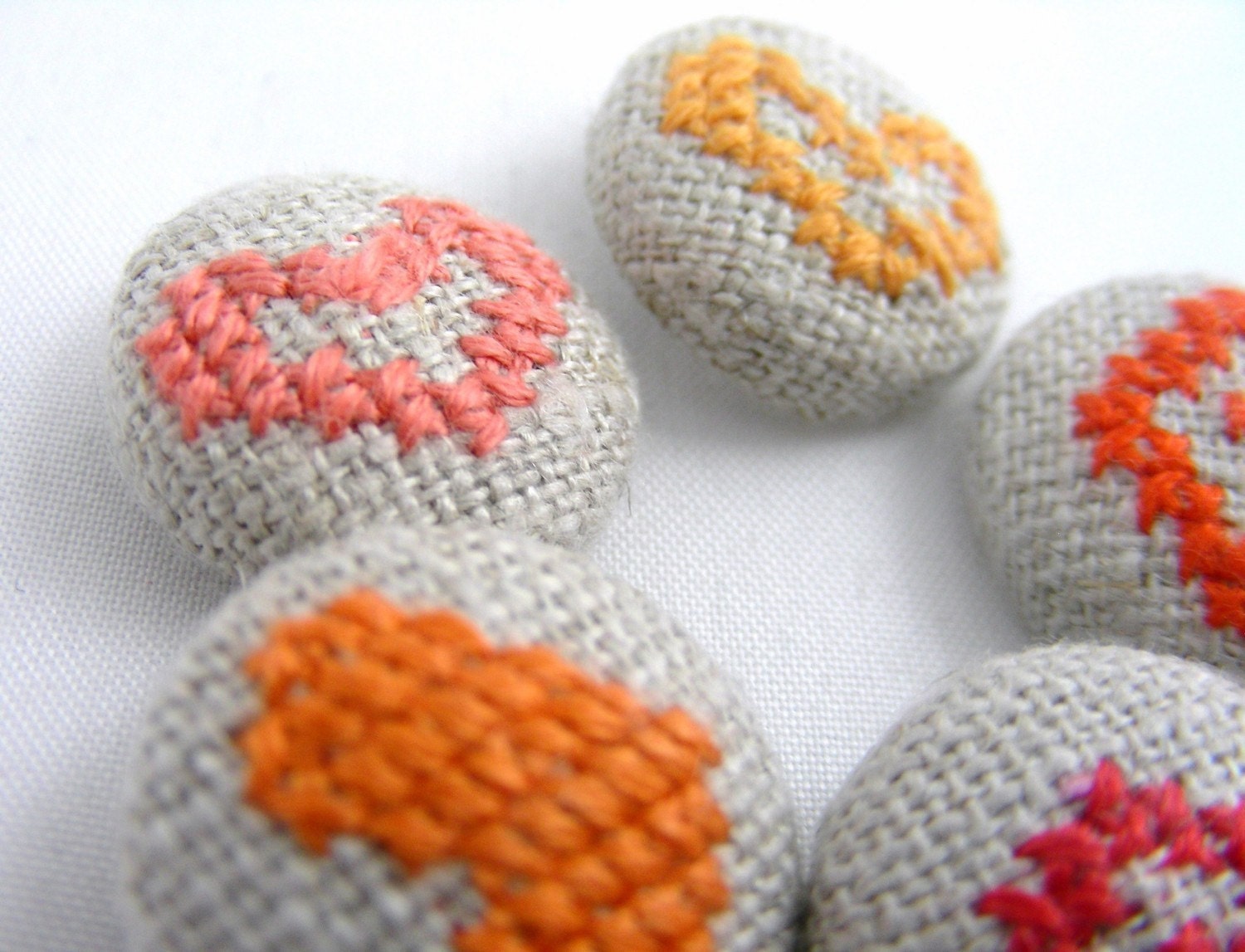Orange Hearts - Hand Embroidered Buttons