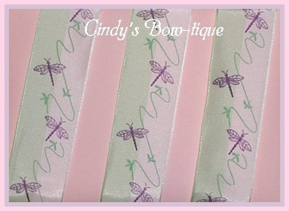 Dragonfly Ribbon Purple Sage Green Dragonflies Lavender 5 yards 1 1/2 inch wide cbonefive